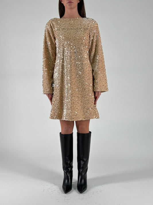 Aglaea Abito corto girocollo ml in paillettes oro BURRO