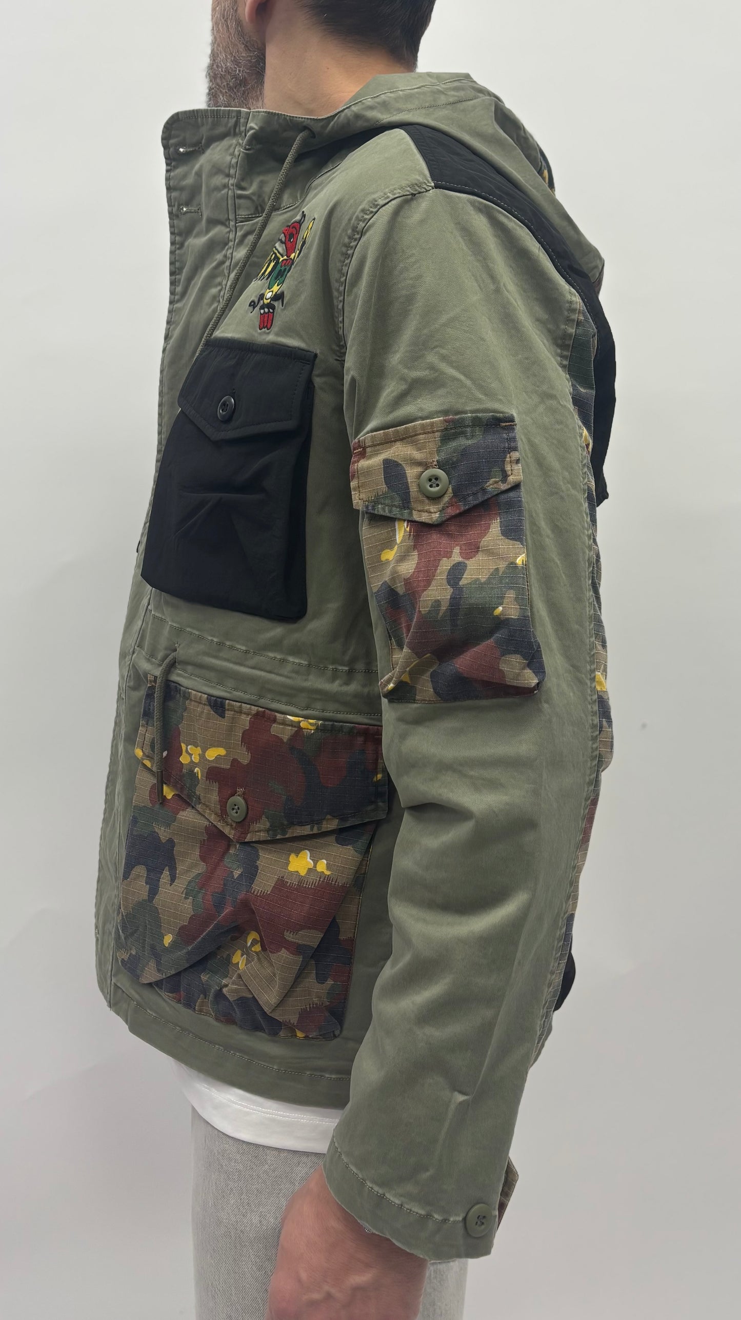 Berna Giacca con cappuccio patch VERDE MILITARE