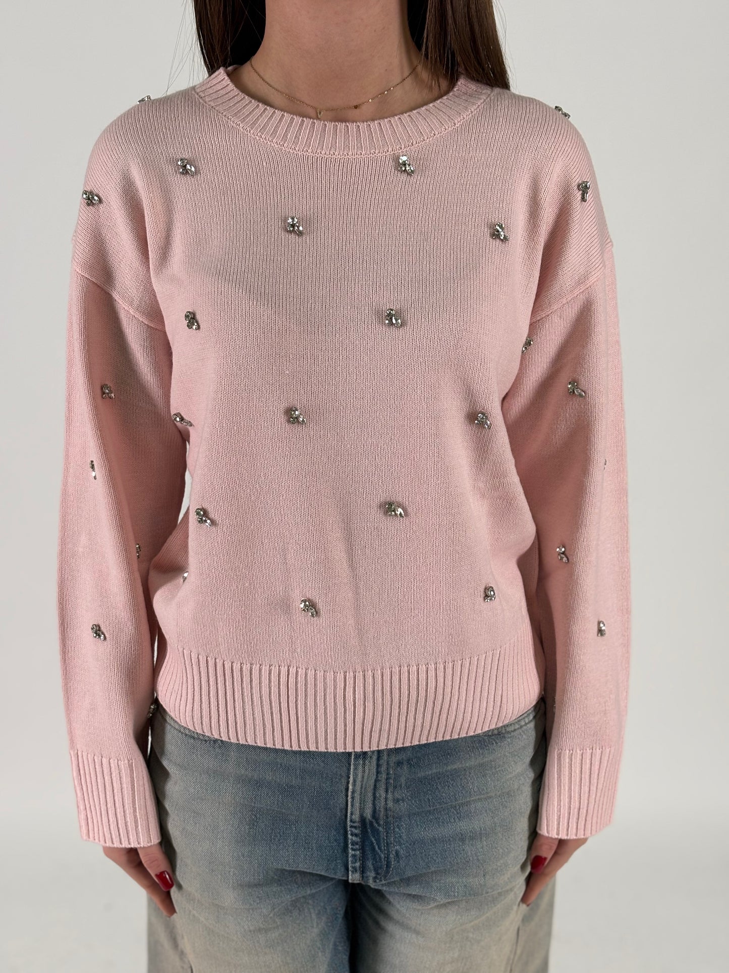 Kocca Maglia girocollo  in lana con strass ROSA