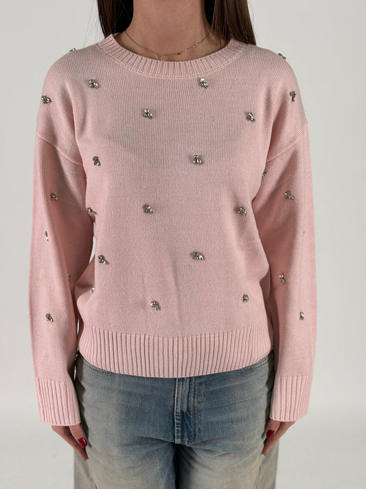 Kocca Maglia girocollo  in lana con strass ROSA