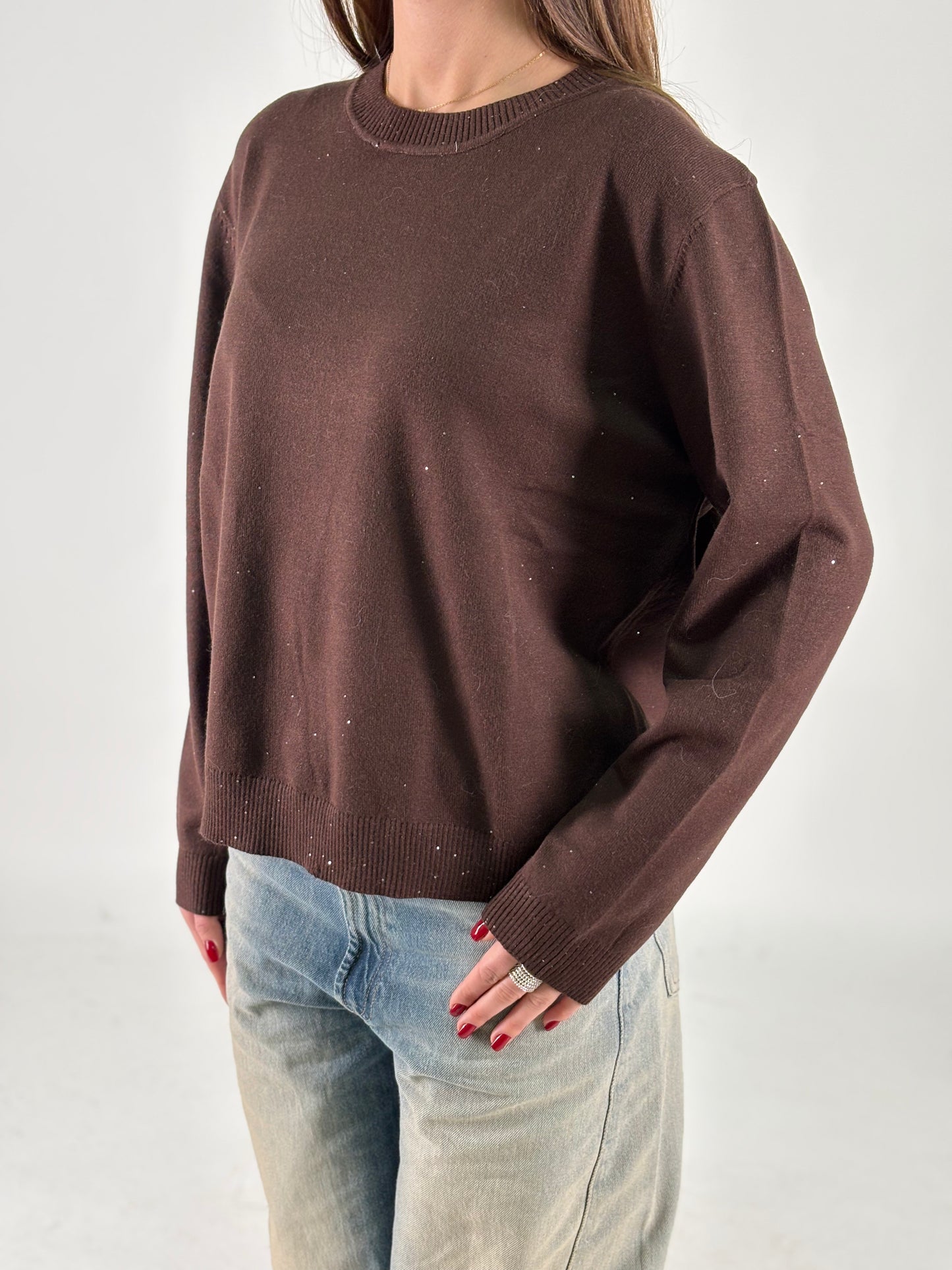 Anonyme Maglia ml con paillettes argento MARRONE