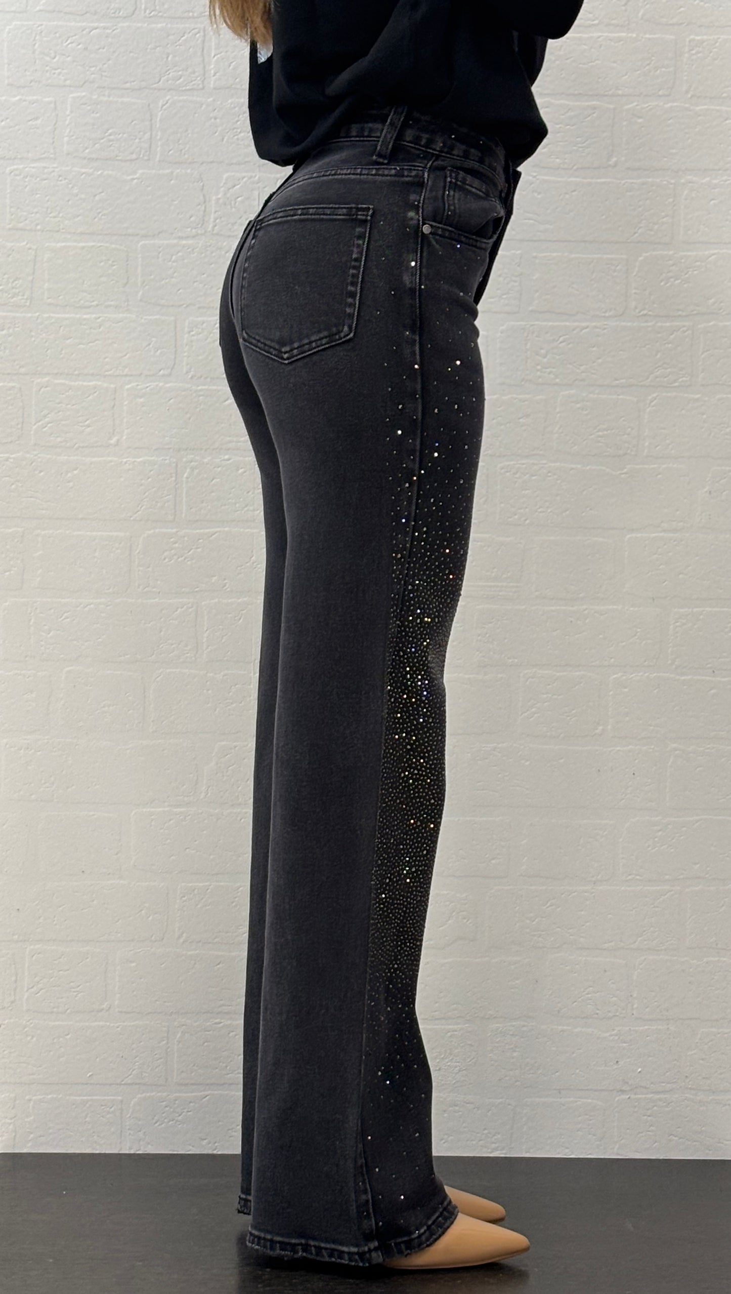 Myastreet Jeans palazzo con punti luce NERO