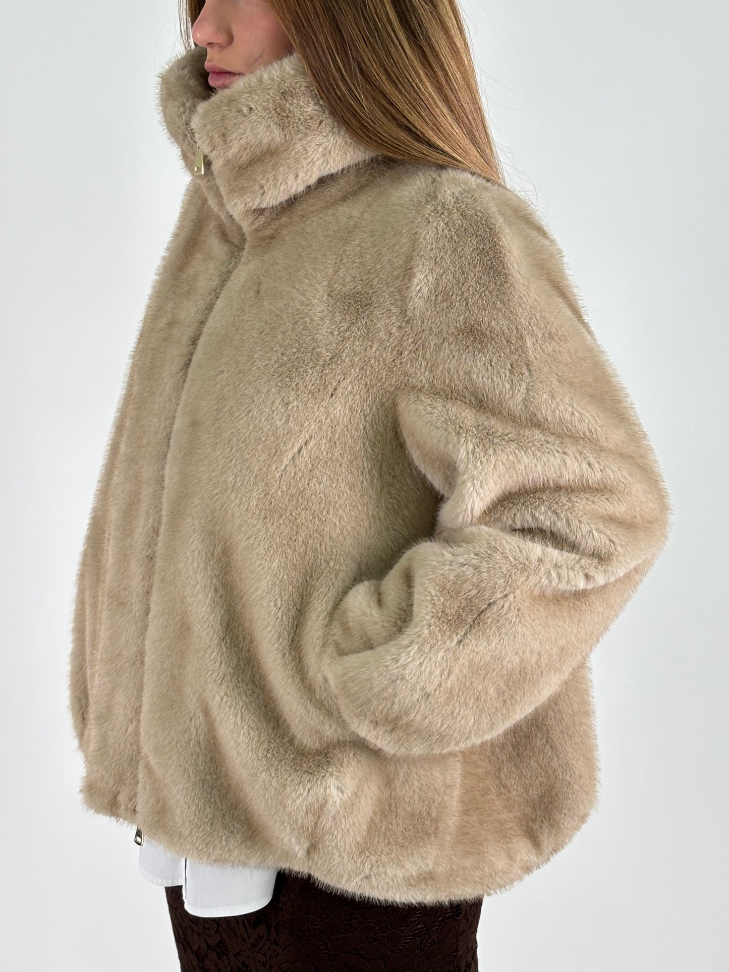 Eco Pelliccia sintetica con zip BEIGE