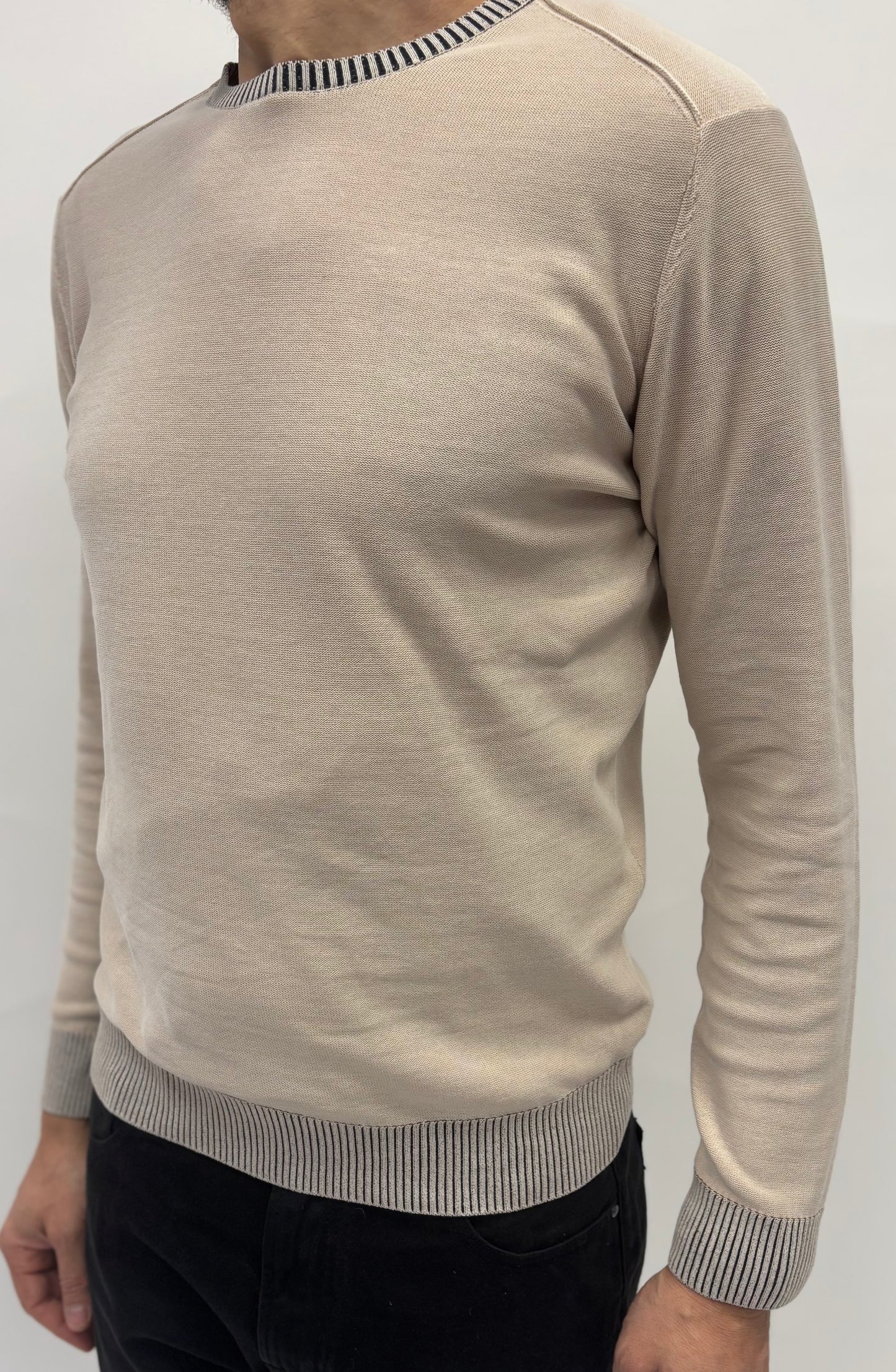 Loft88 Maglia girocollo bordi a costine BEIGE