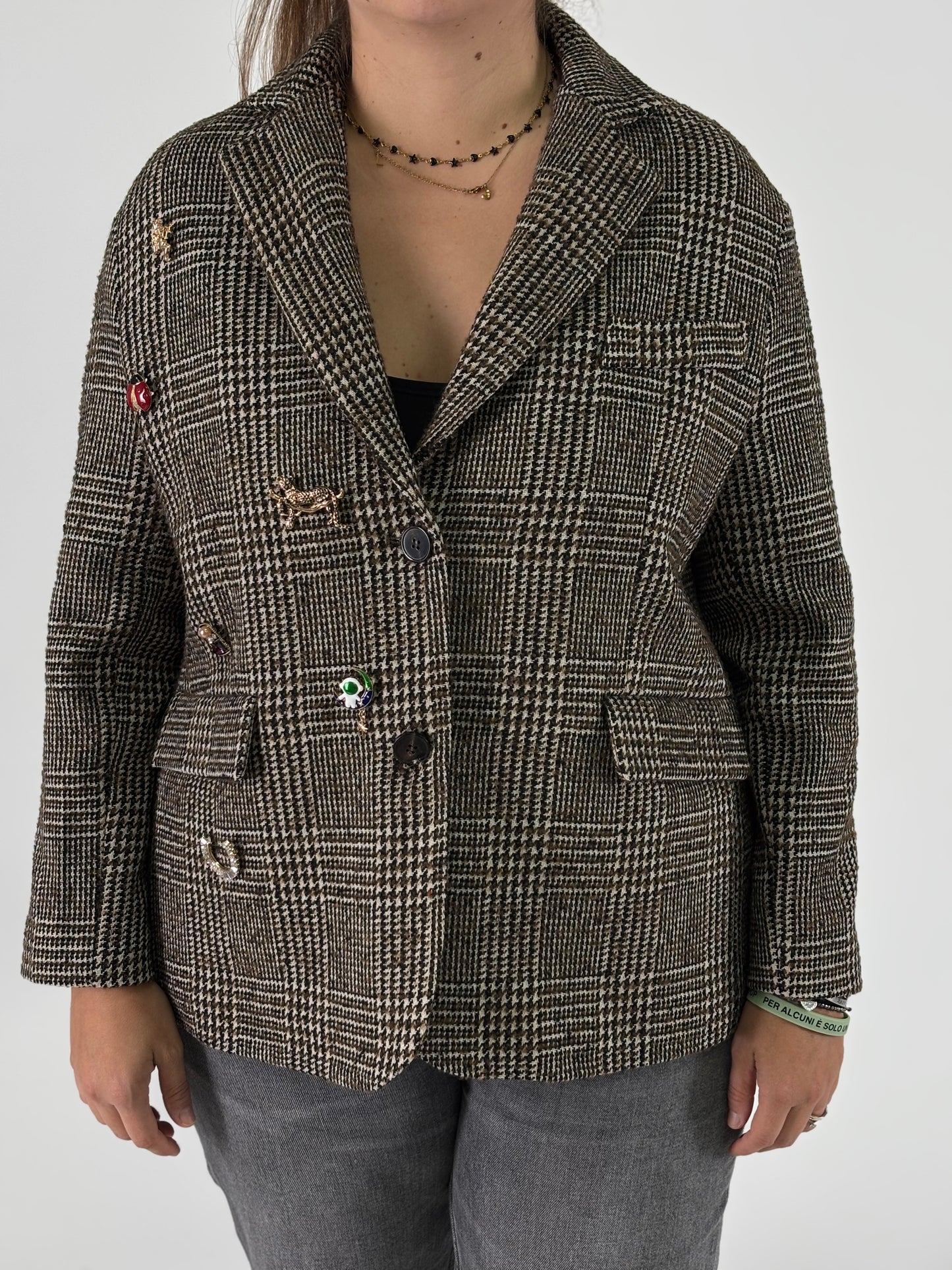 Tensione In Giacca a scacchi con spille nel rever MULTICOLOR