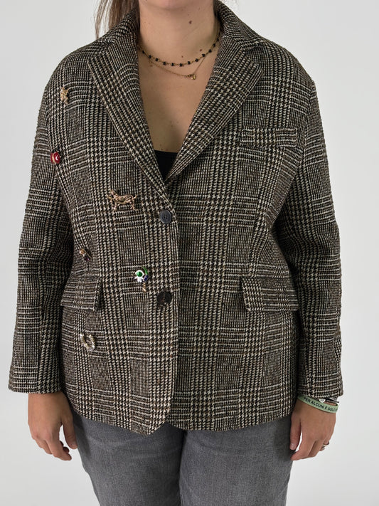 Tensione In Giacca a scacchi con spille nel rever MULTICOLOR