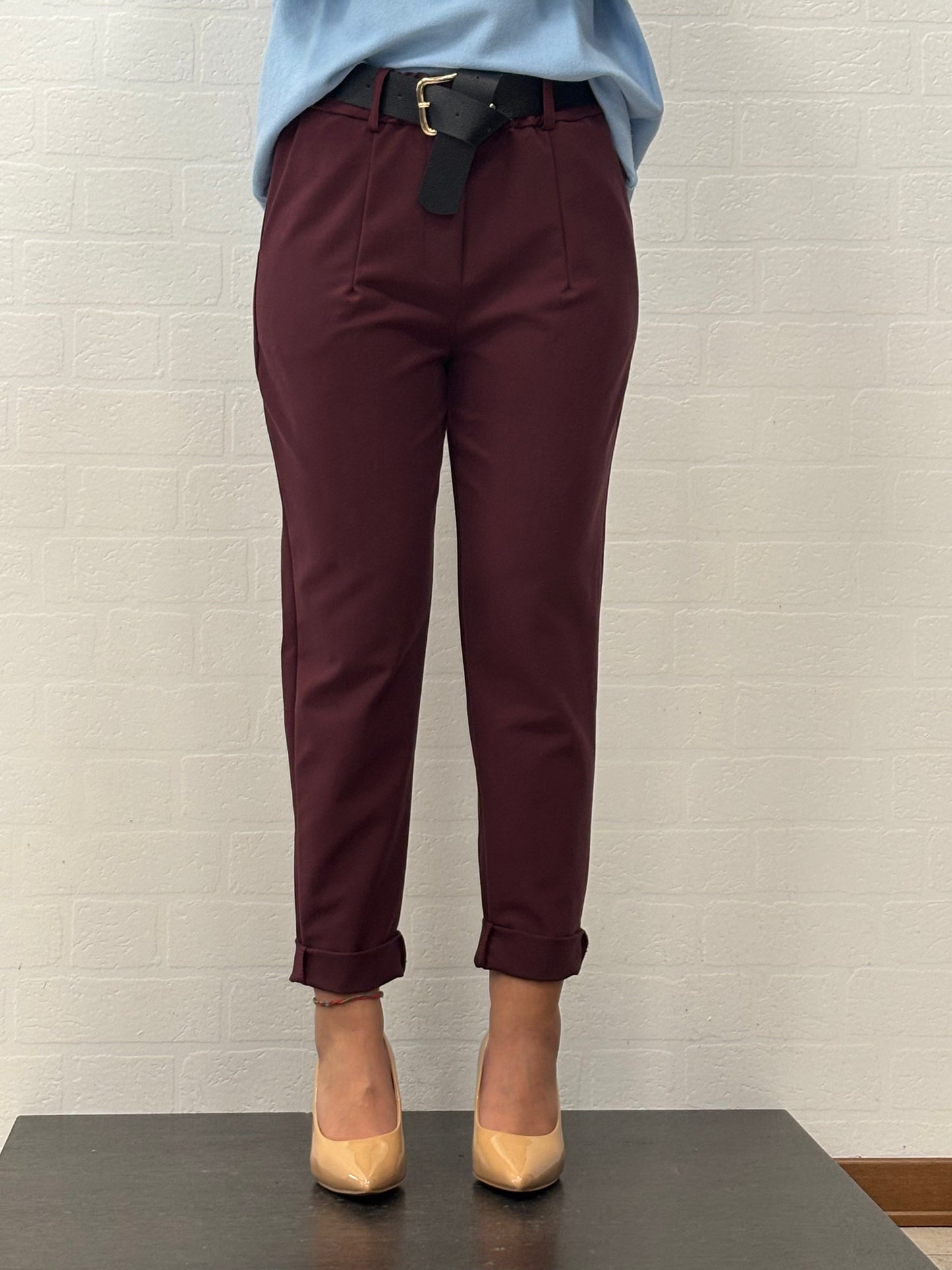 Susy Mix Pantalone con cintura cropped BORDEAUX