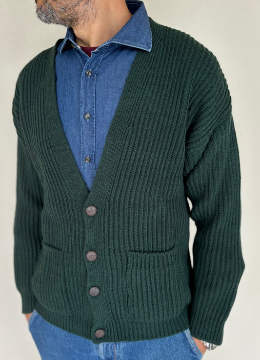 Seinse Cardigan monopetto bottone in ecopelle VERDE BOTTIGLIA