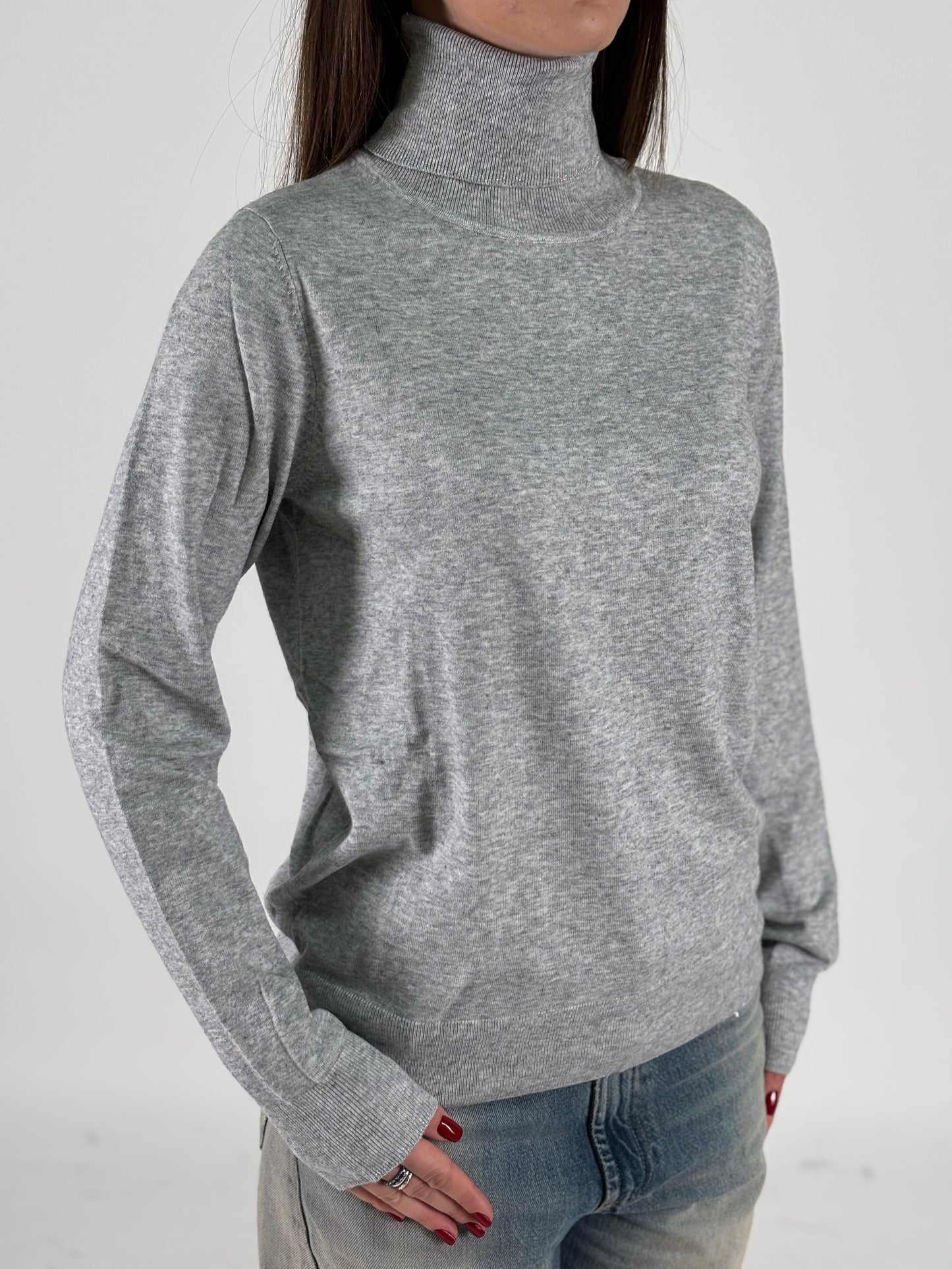 Kocca maglia collo alto profili argento GRIGIO MELANGE