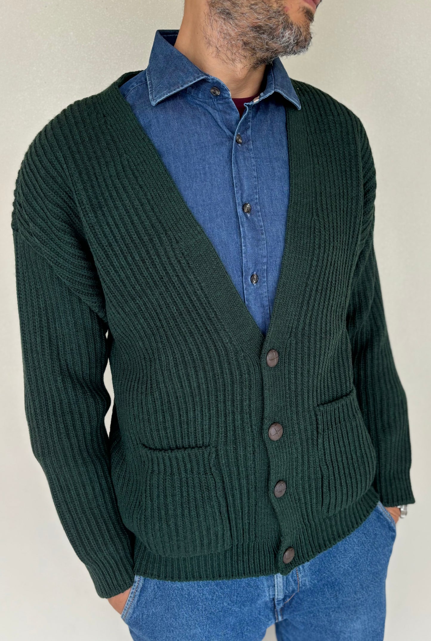 Seinse Cardigan monopetto bottone in ecopelle VERDE BOTTIGLIA