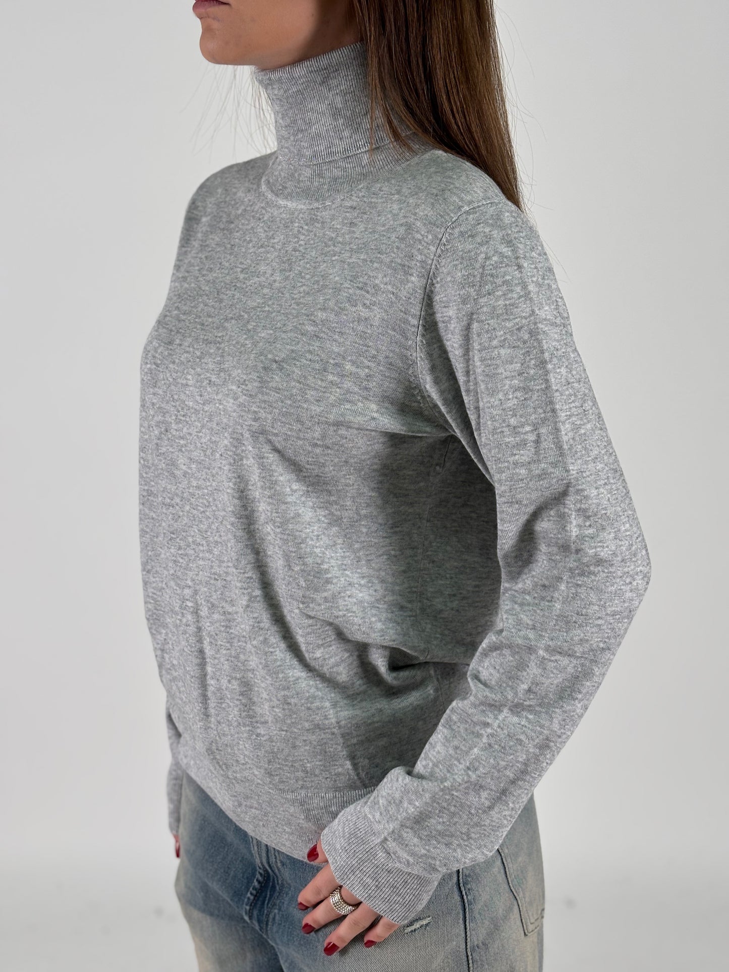 Kocca maglia collo alto profili argento GRIGIO MELANGE