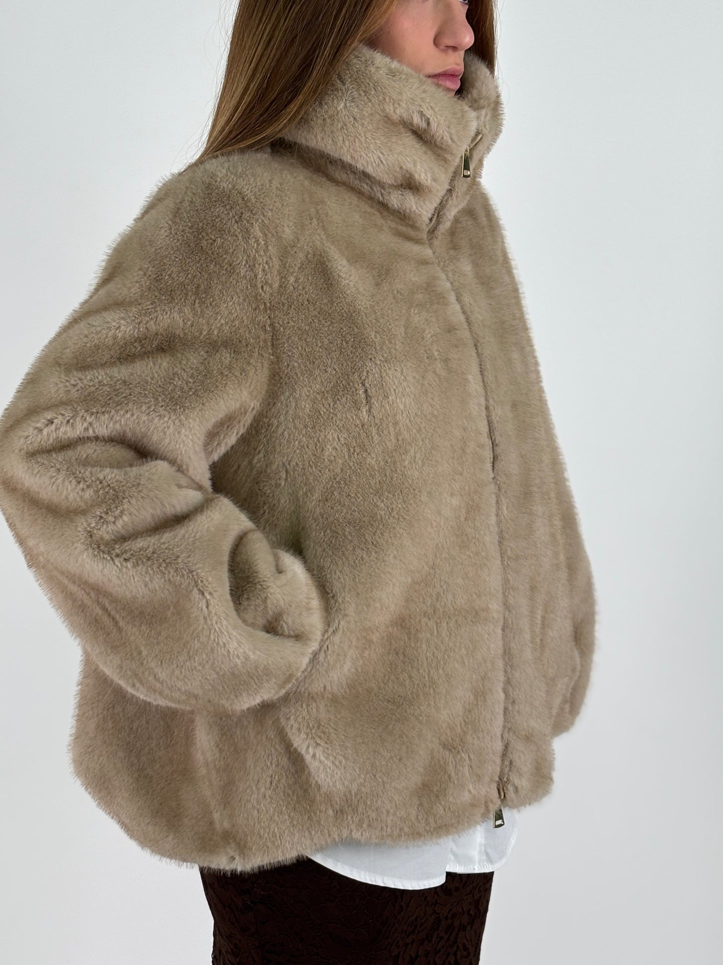 Eco Pelliccia sintetica con zip BEIGE