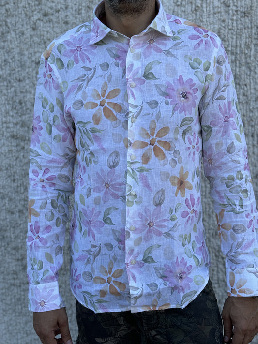 Bastoncino camicia fiori grandi GIALLO VERDE ROSA