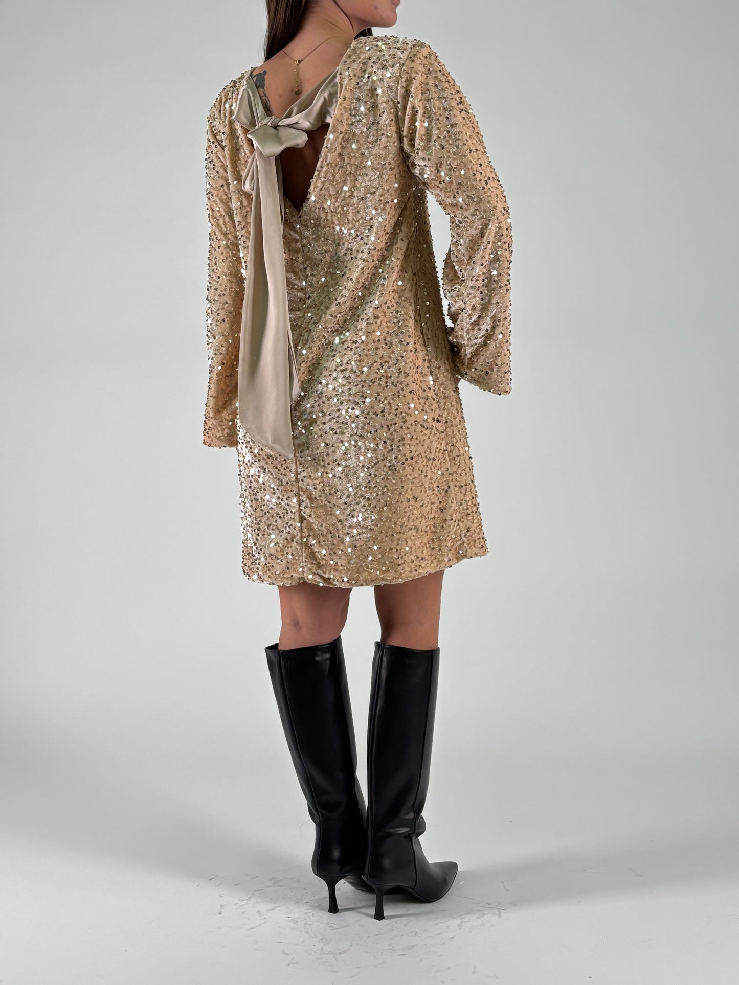 Aglaea Abito corto girocollo ml in paillettes oro BURRO