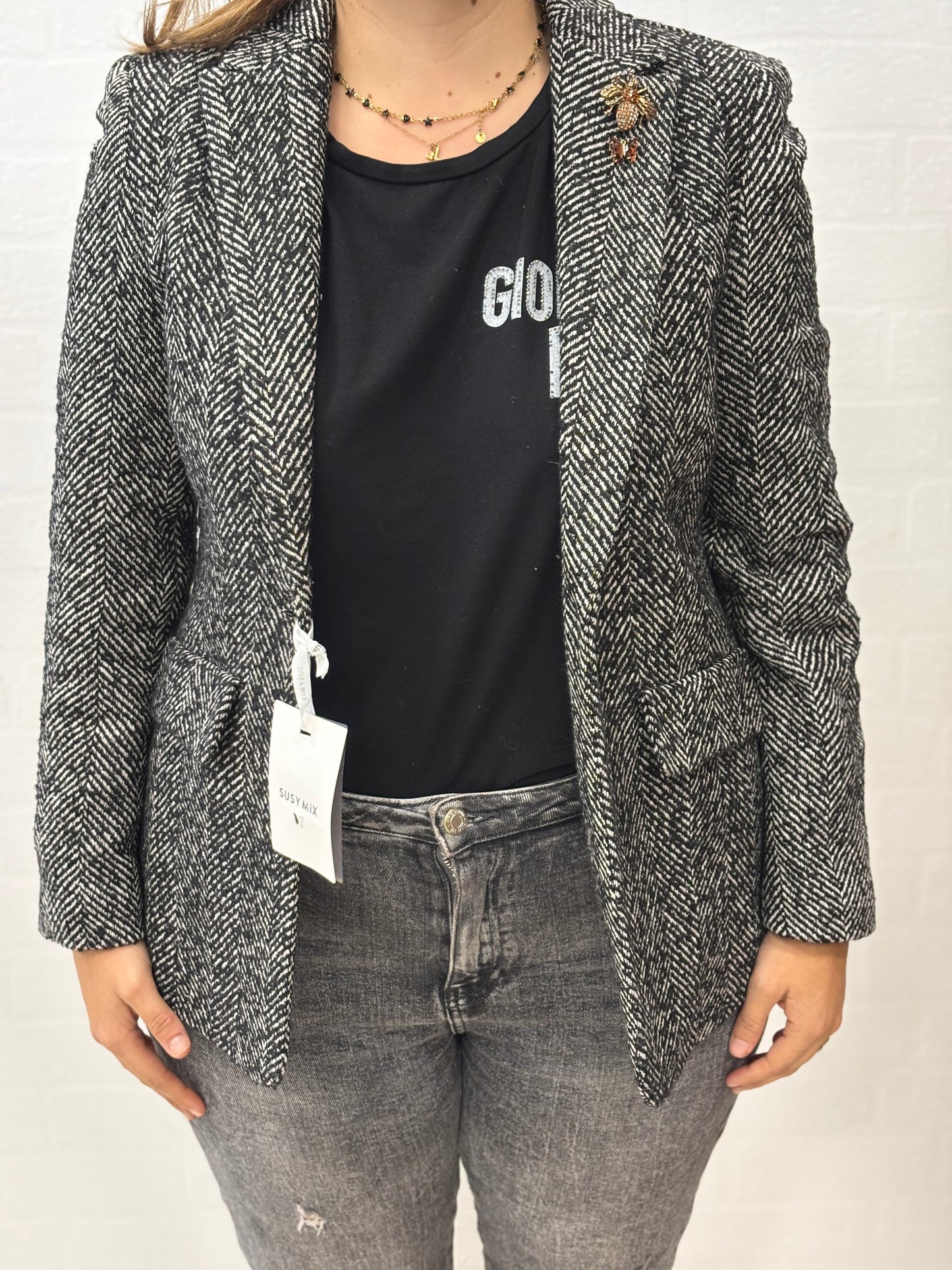 Susy Mix Giacca spinata ad un bottone BIANCO/NERO