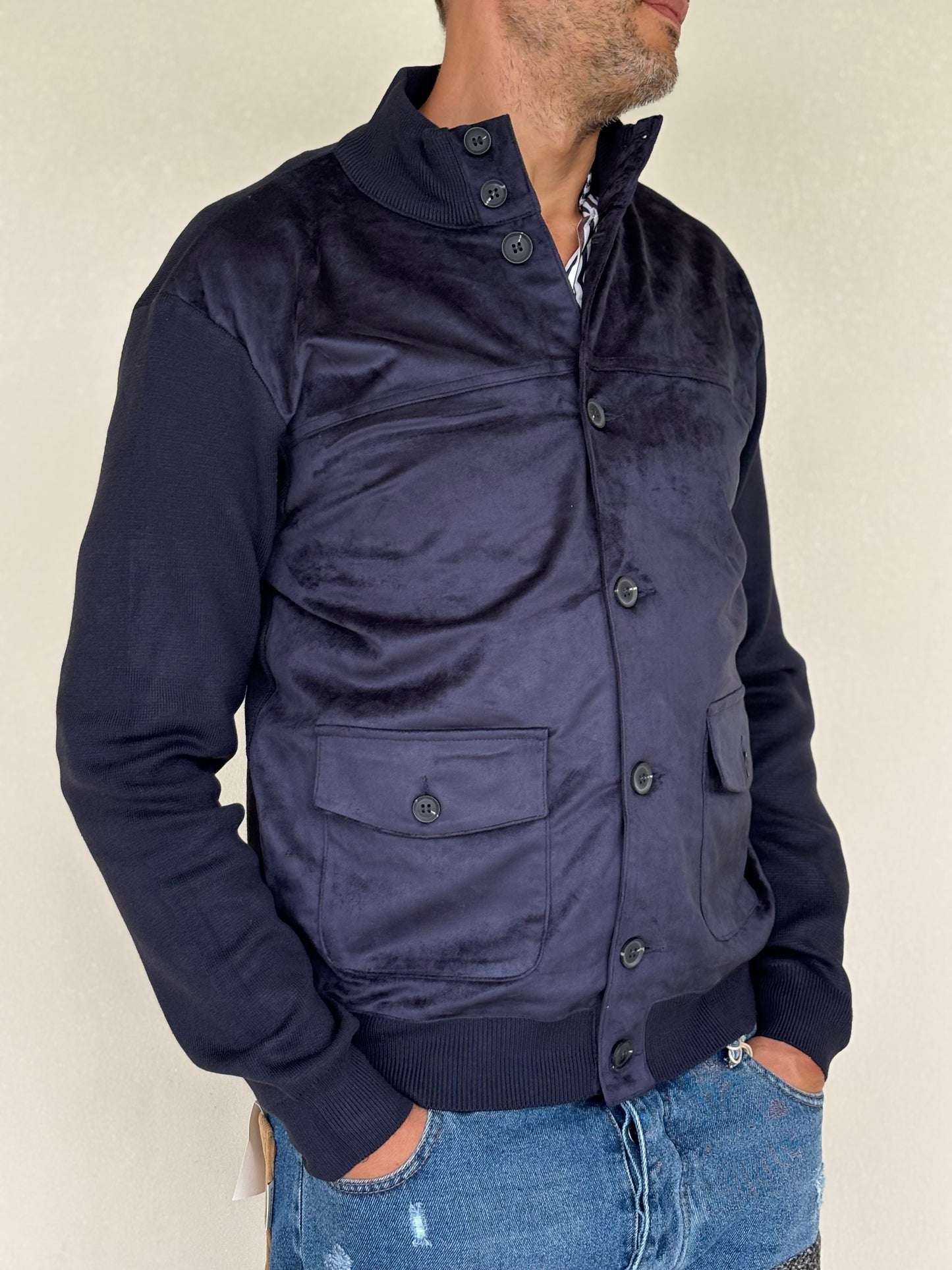 Loft88 Giaccamaglia simil dainetto davanti BLU