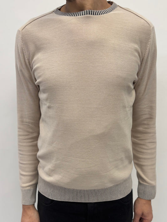 Loft88 Maglia girocollo bordi a costine BEIGE