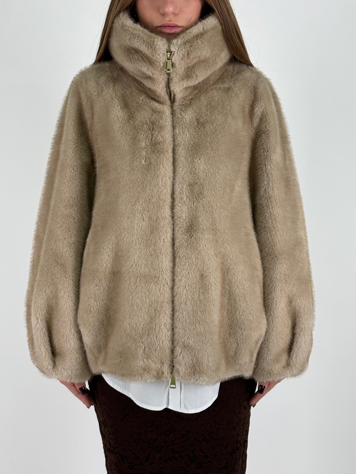 Eco Pelliccia sintetica con zip BEIGE