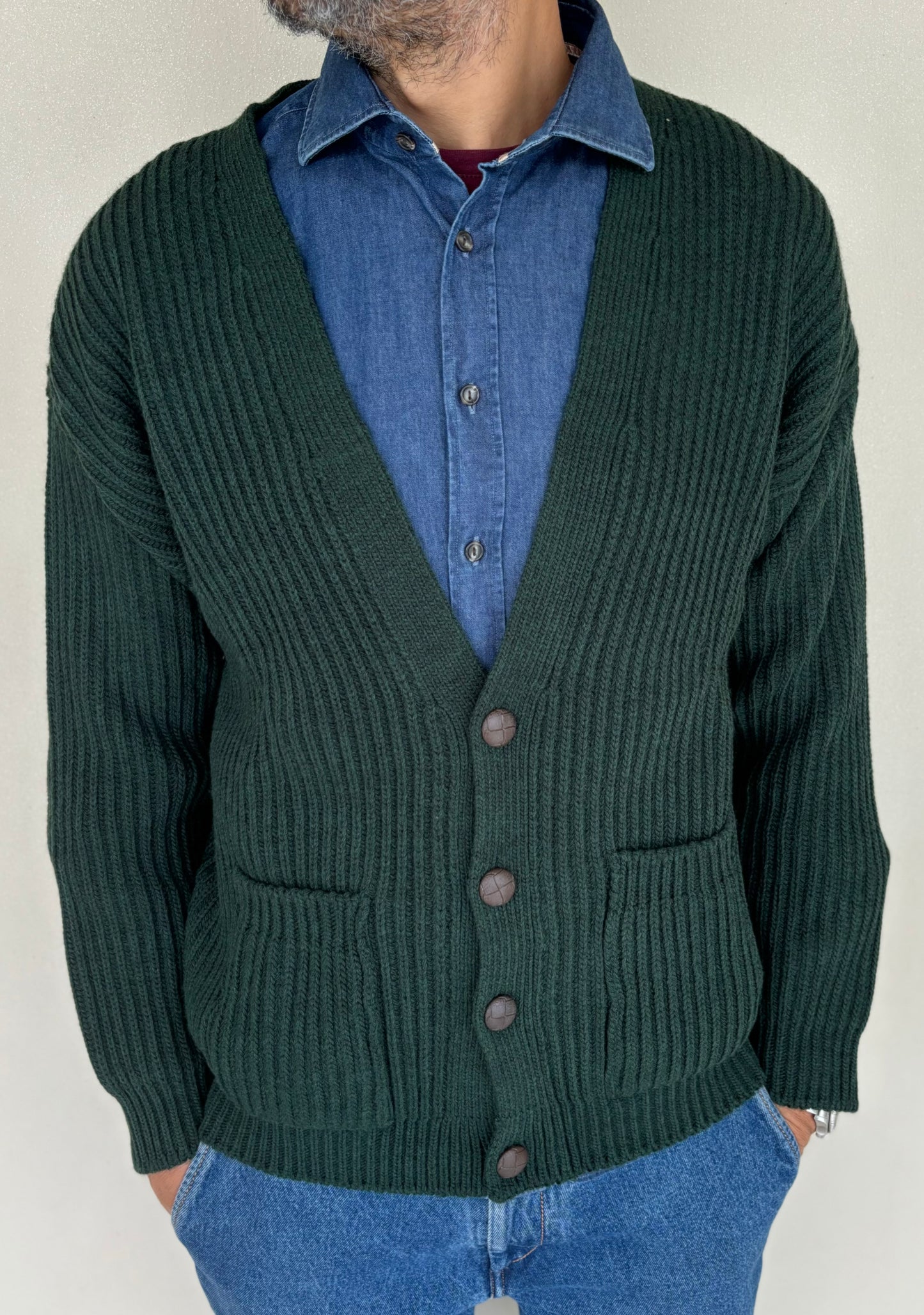 Seinse Cardigan monopetto bottone in ecopelle VERDE BOTTIGLIA