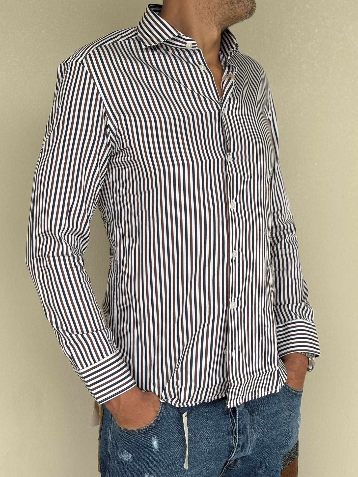 Bastoncino camicia righe BLU MARRONE
