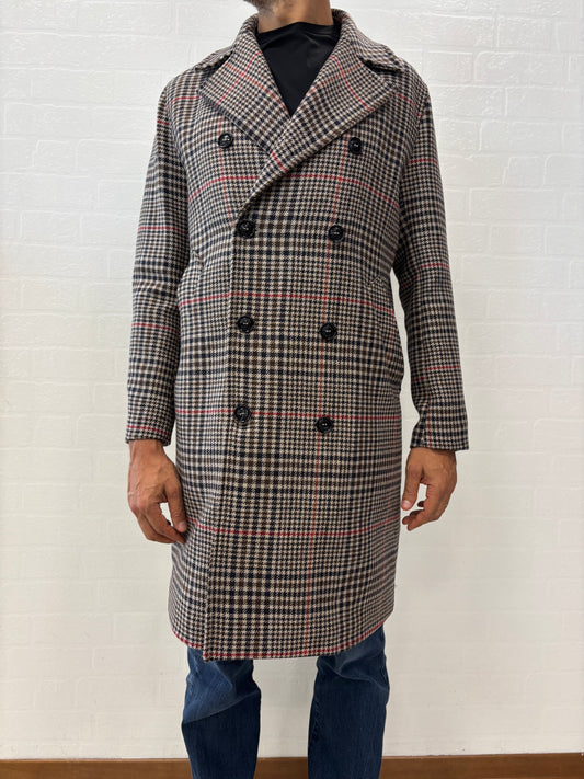 Bharnaba cappotto doppiopetto over scacchi BEIGE BLU ROSSO