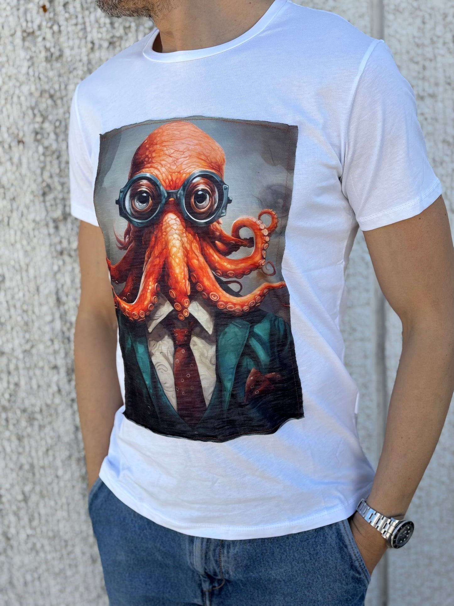 Trepuntonove t-shirt mm polipo occhiali BIANCO
