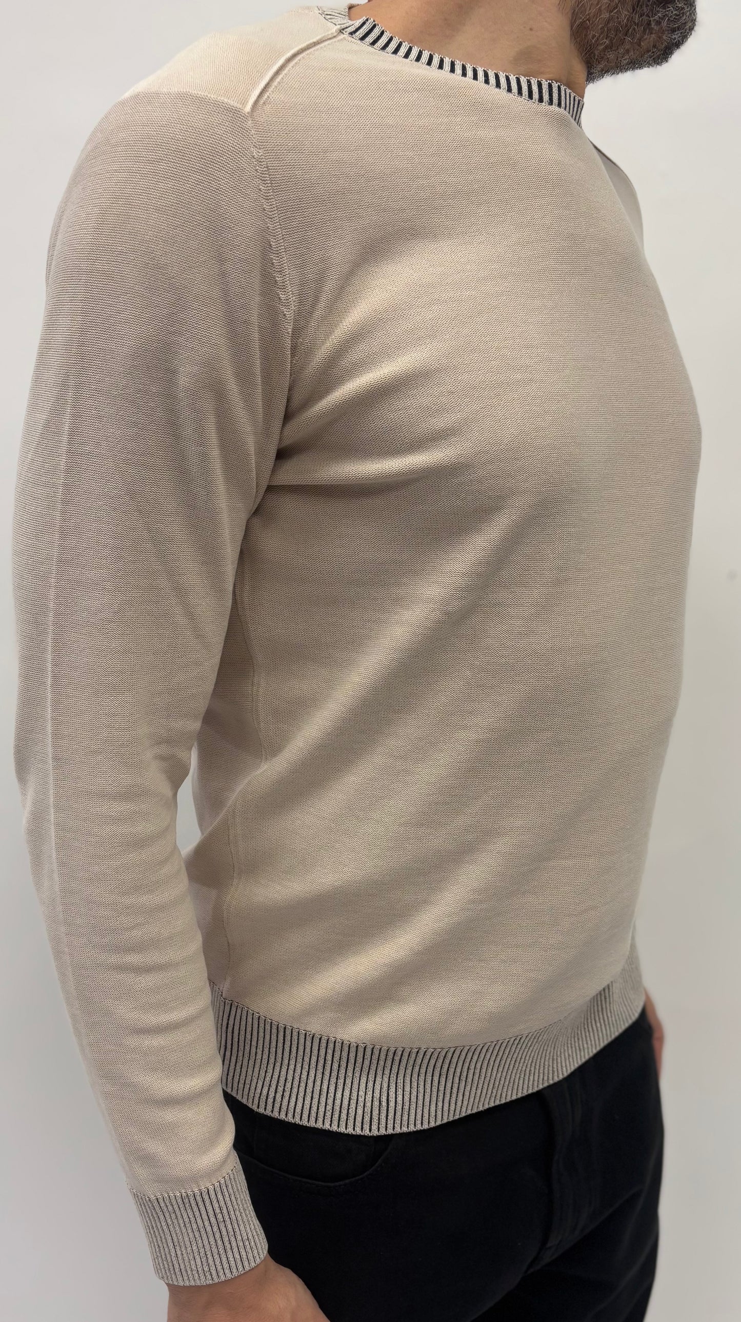 Loft88 Maglia girocollo bordi a costine BEIGE