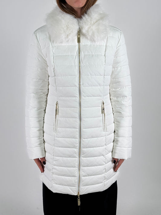 Relish Piumino lungo con colletto in ecopelliccia PANNA