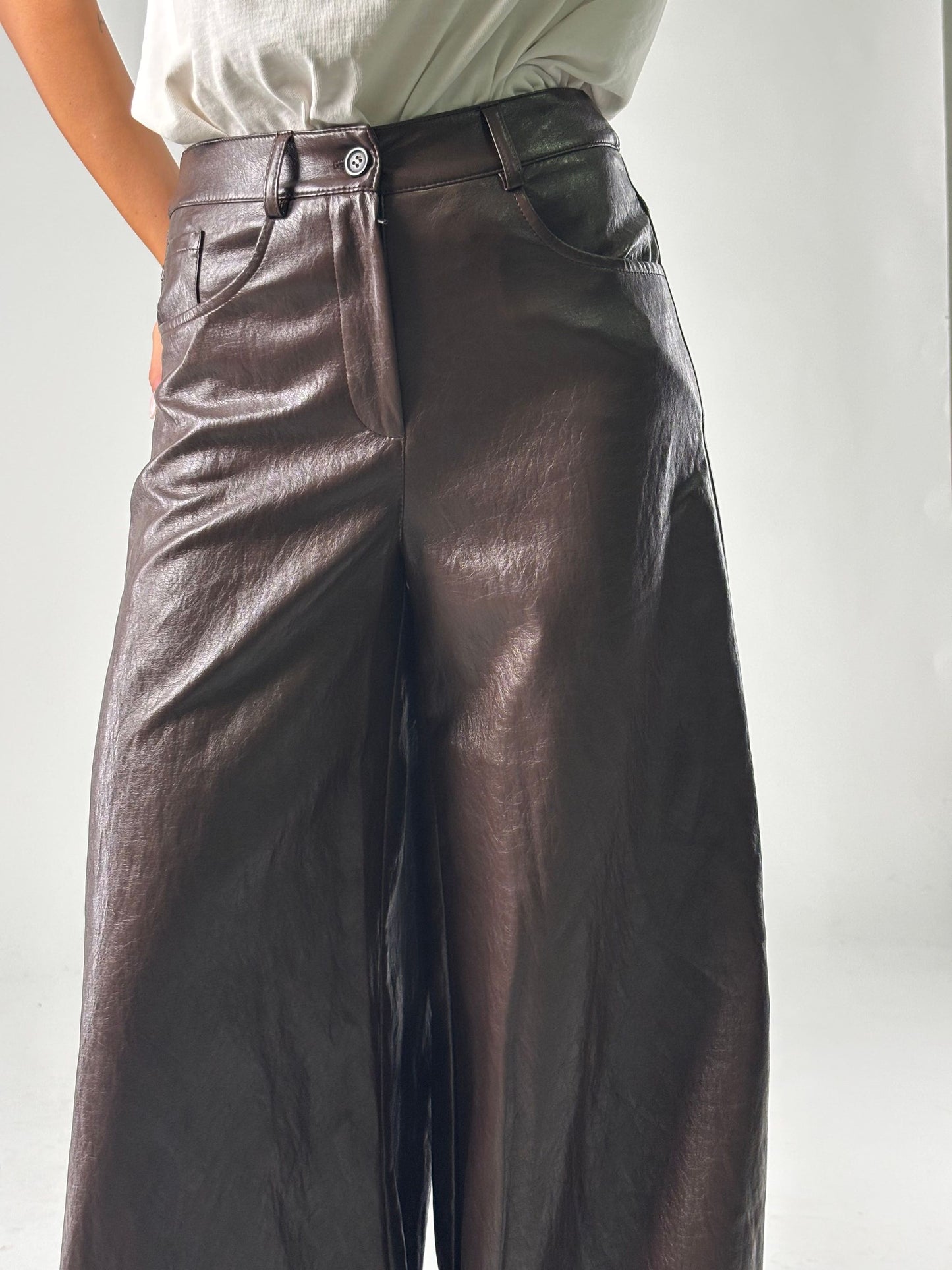 Pantalone palazzo in ecopelle