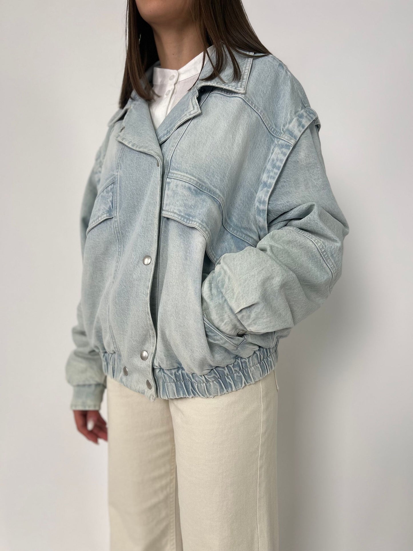 Giubbino jeans chiaro cropped