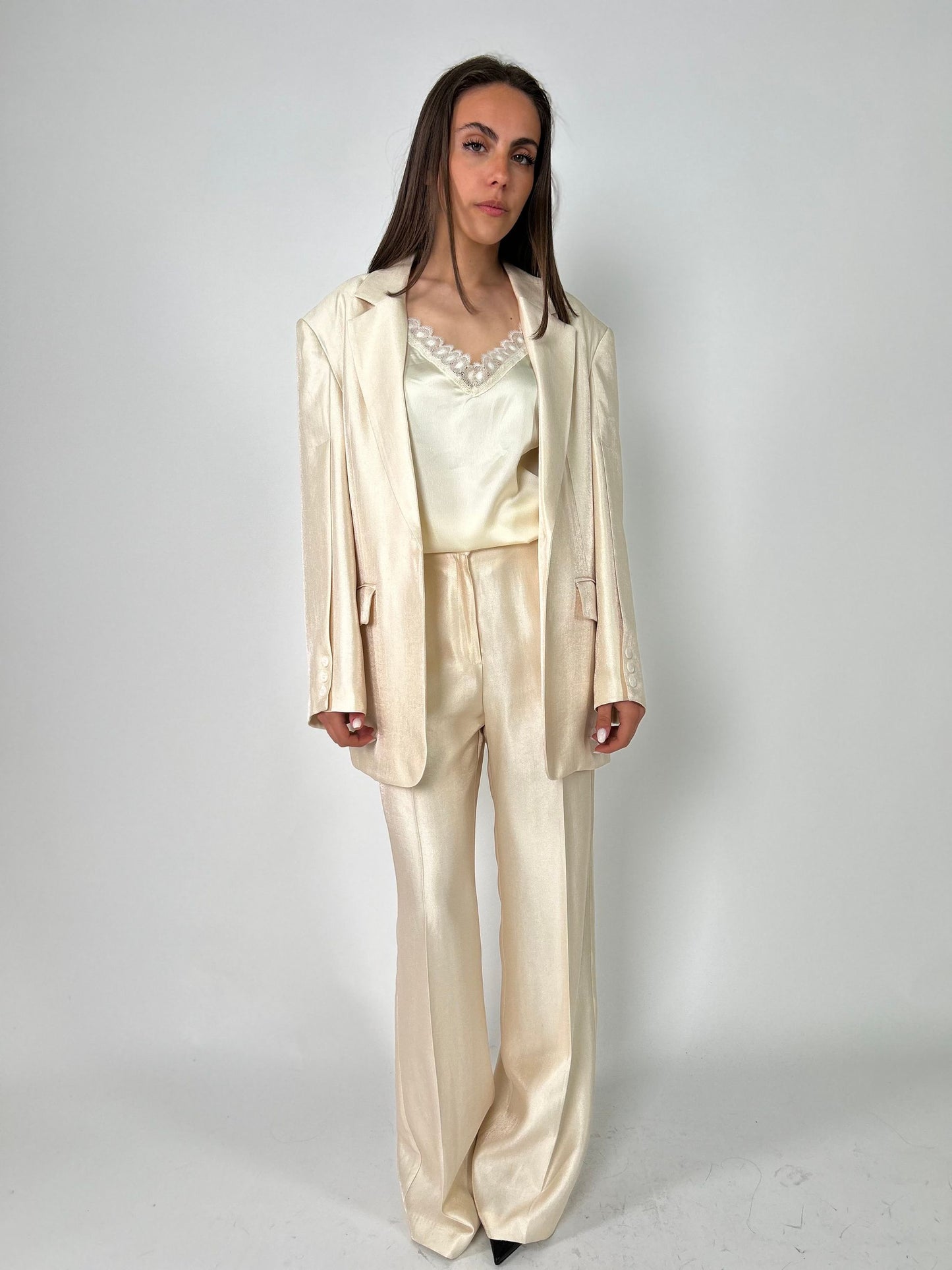 Pantalone Palazzo laminato burro