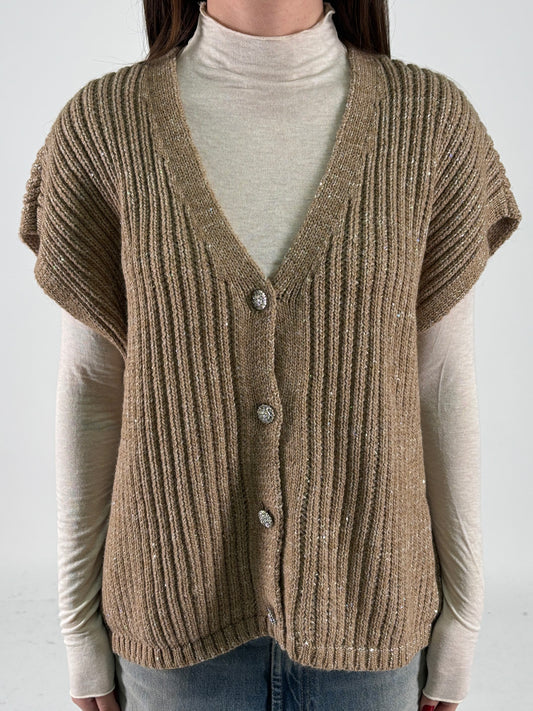 Kocca Cardigan smanicato bottoni gioiello SABBIA