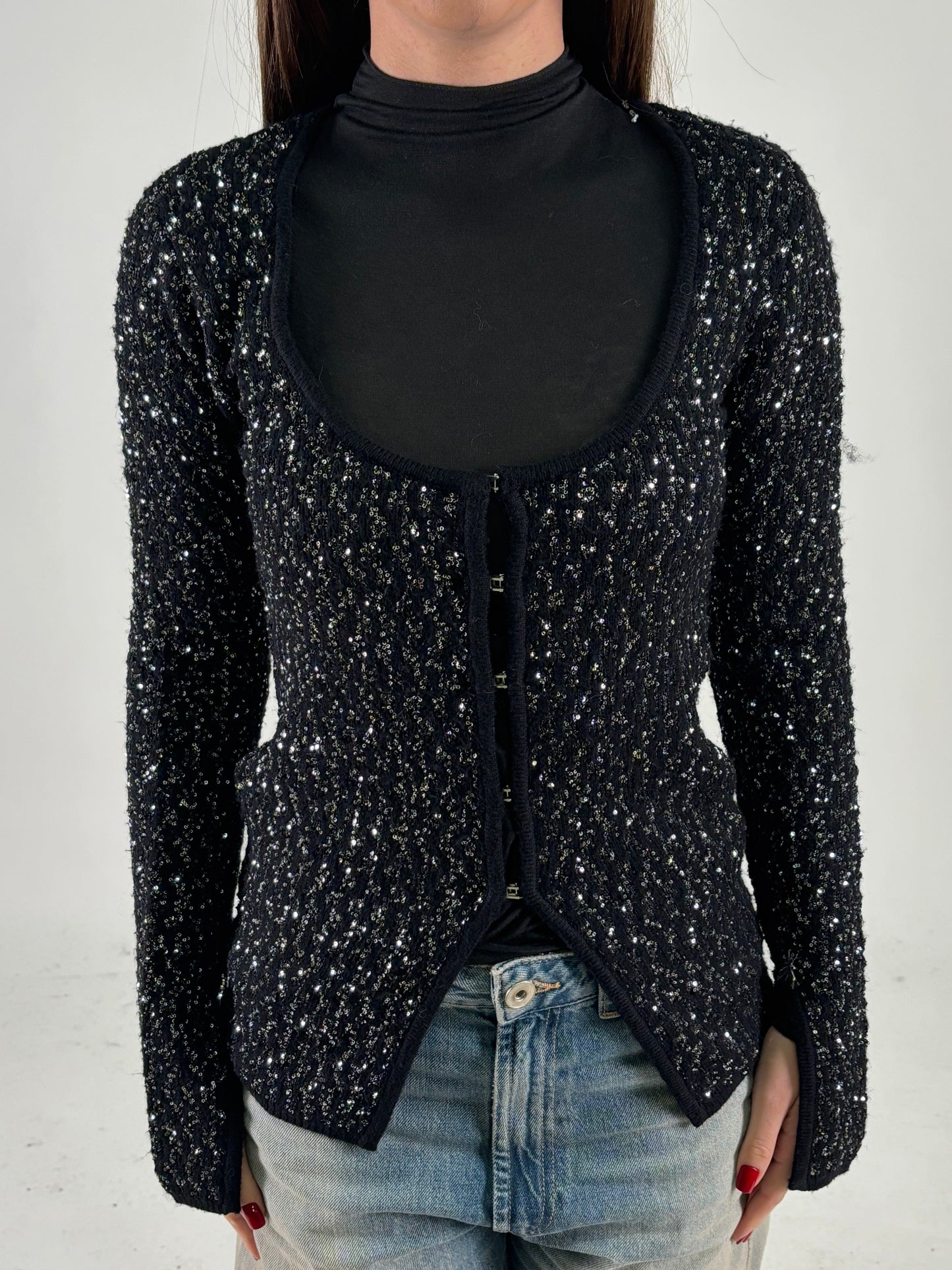 Patrizia Pepe Cardigan in paillettes argento NERO