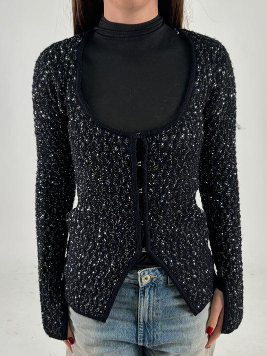 Patrizia Pepe Cardigan in paillettes argento NERO