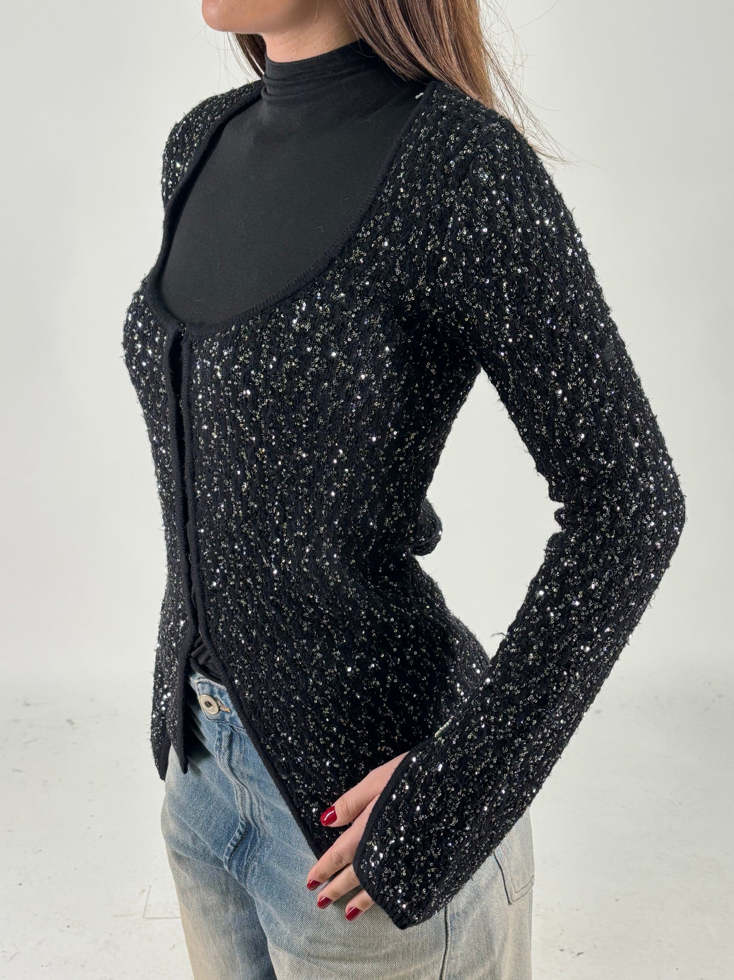 Patrizia Pepe Cardigan in paillettes argento NERO