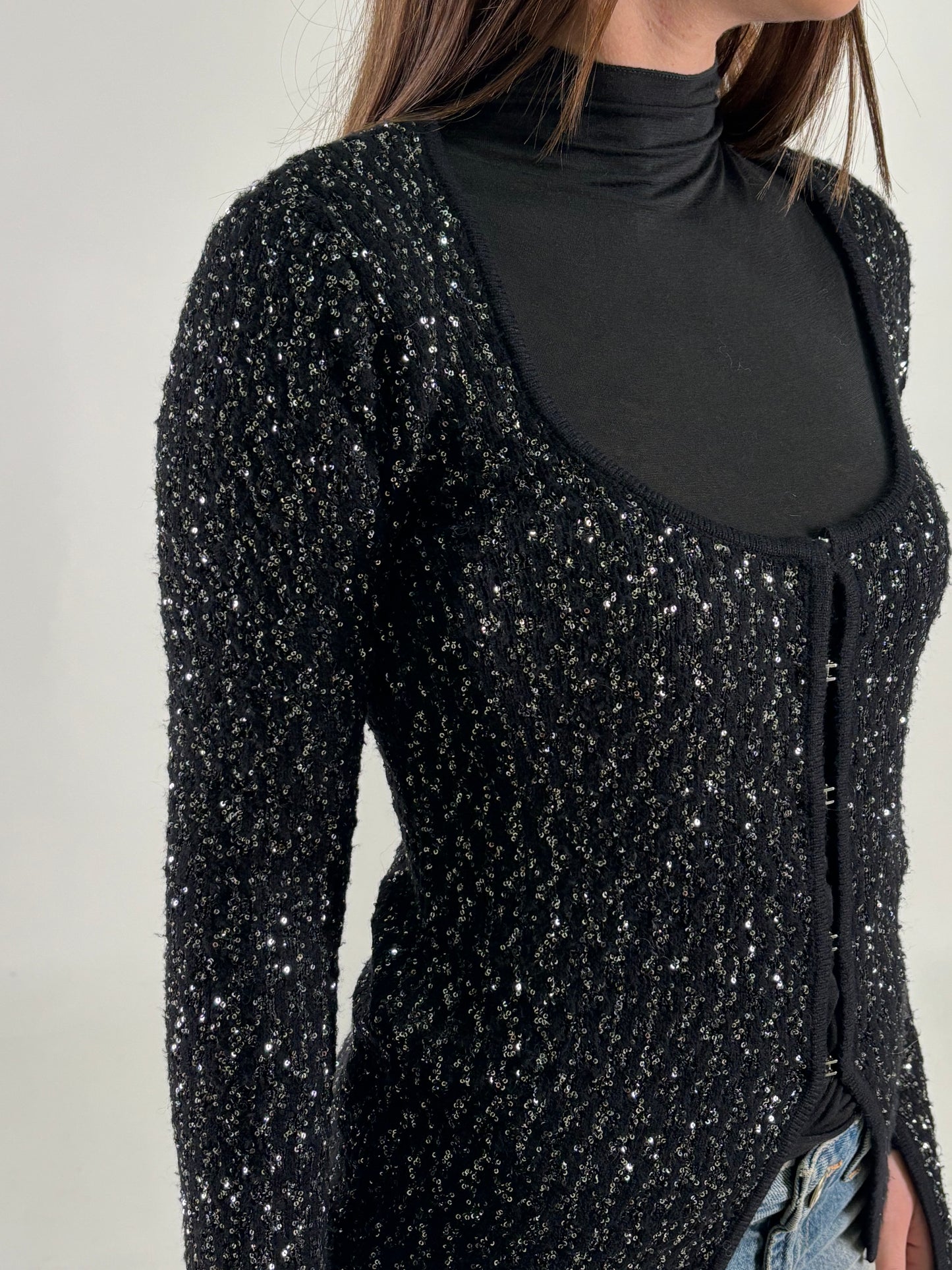Patrizia Pepe Cardigan in paillettes argento NERO