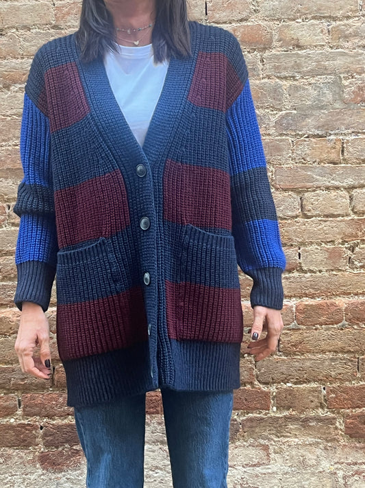 PAIISE cardigan rigato maglia inglese 0100 BLU