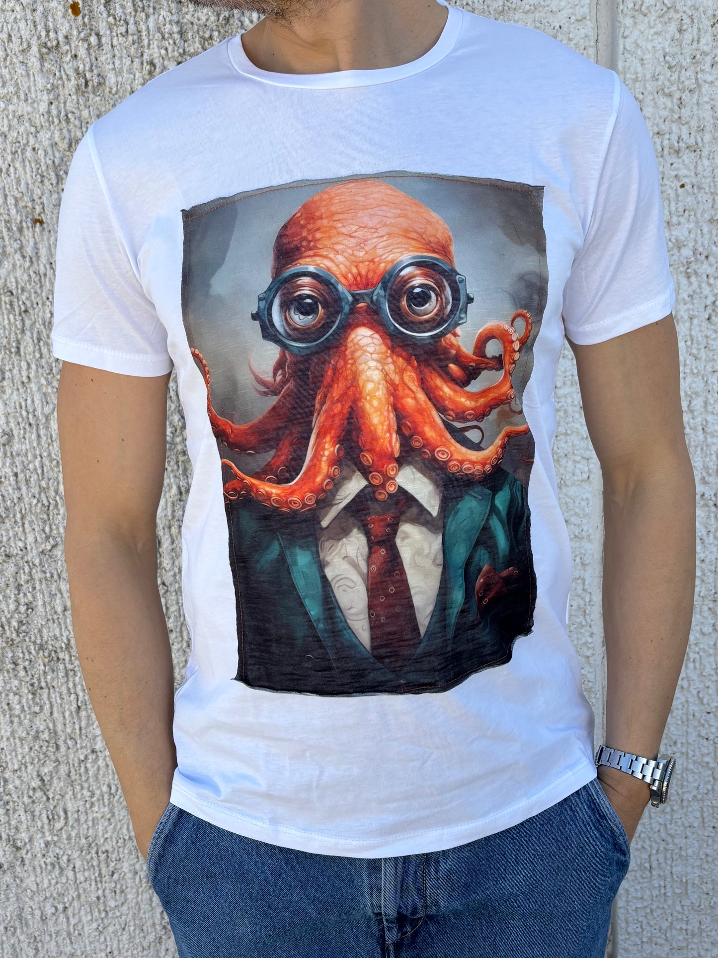 Trepuntonove t-shirt mm polipo occhiali BIANCO