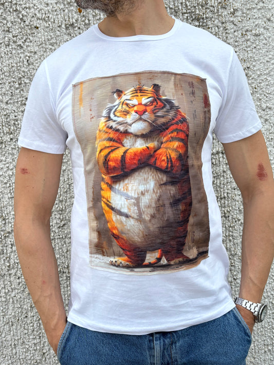 Trepuntonove t-shirt mm tigre arrabbiata BIANCO