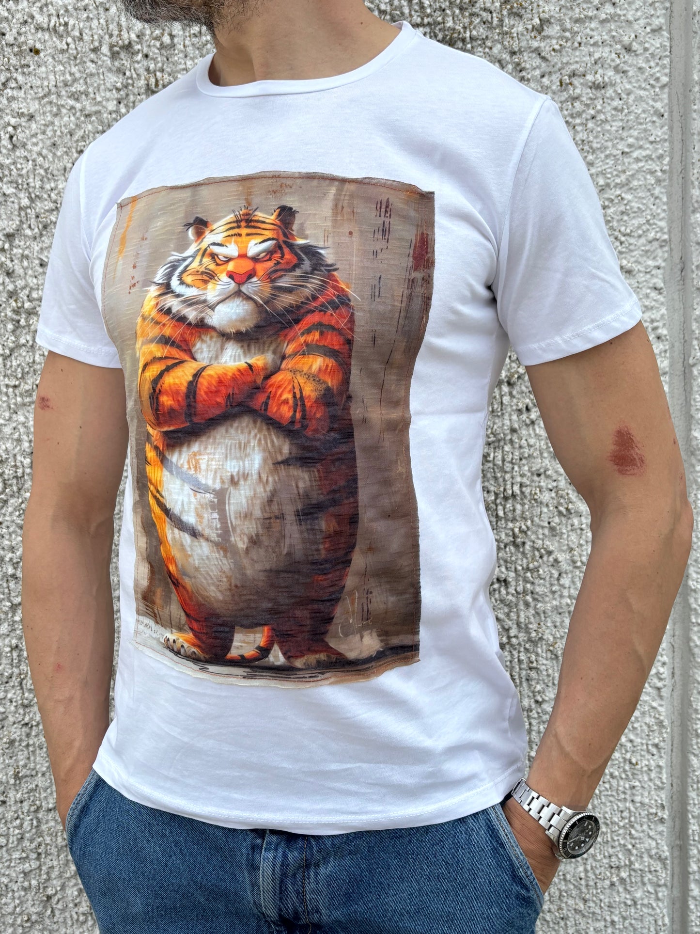 Trepuntonove t-shirt mm tigre arrabbiata BIANCO