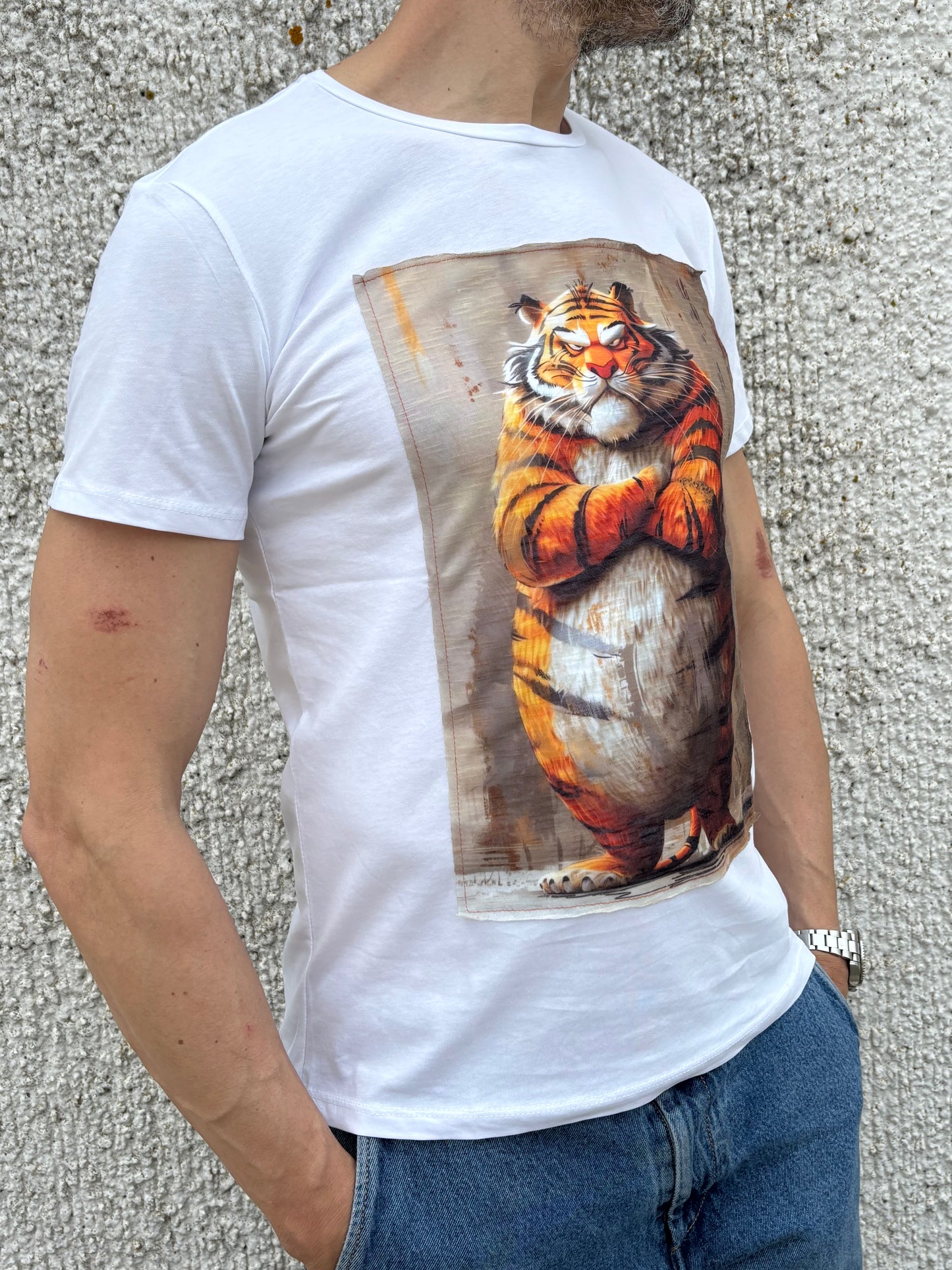 Trepuntonove t-shirt mm tigre arrabbiata BIANCO
