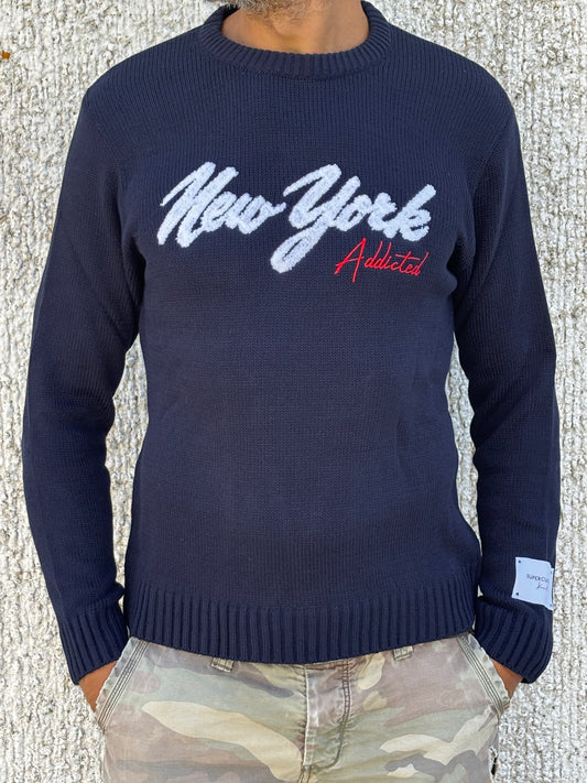 Superculture Maglia girocollo scritta New York bianco BLU