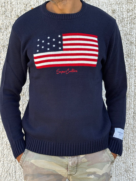Superculture Maglia girocollo bandiera usa BLU