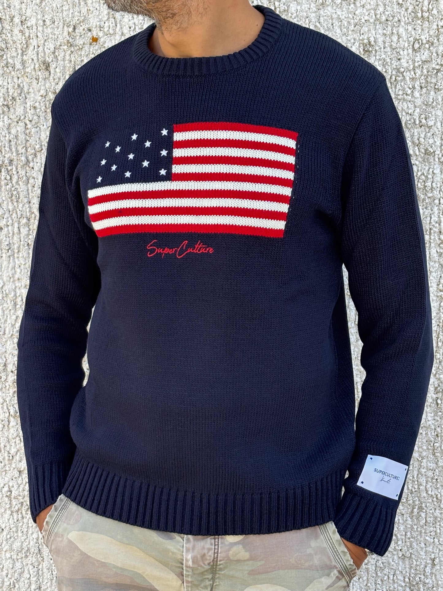 Superculture Maglia girocollo bandiera usa BLU