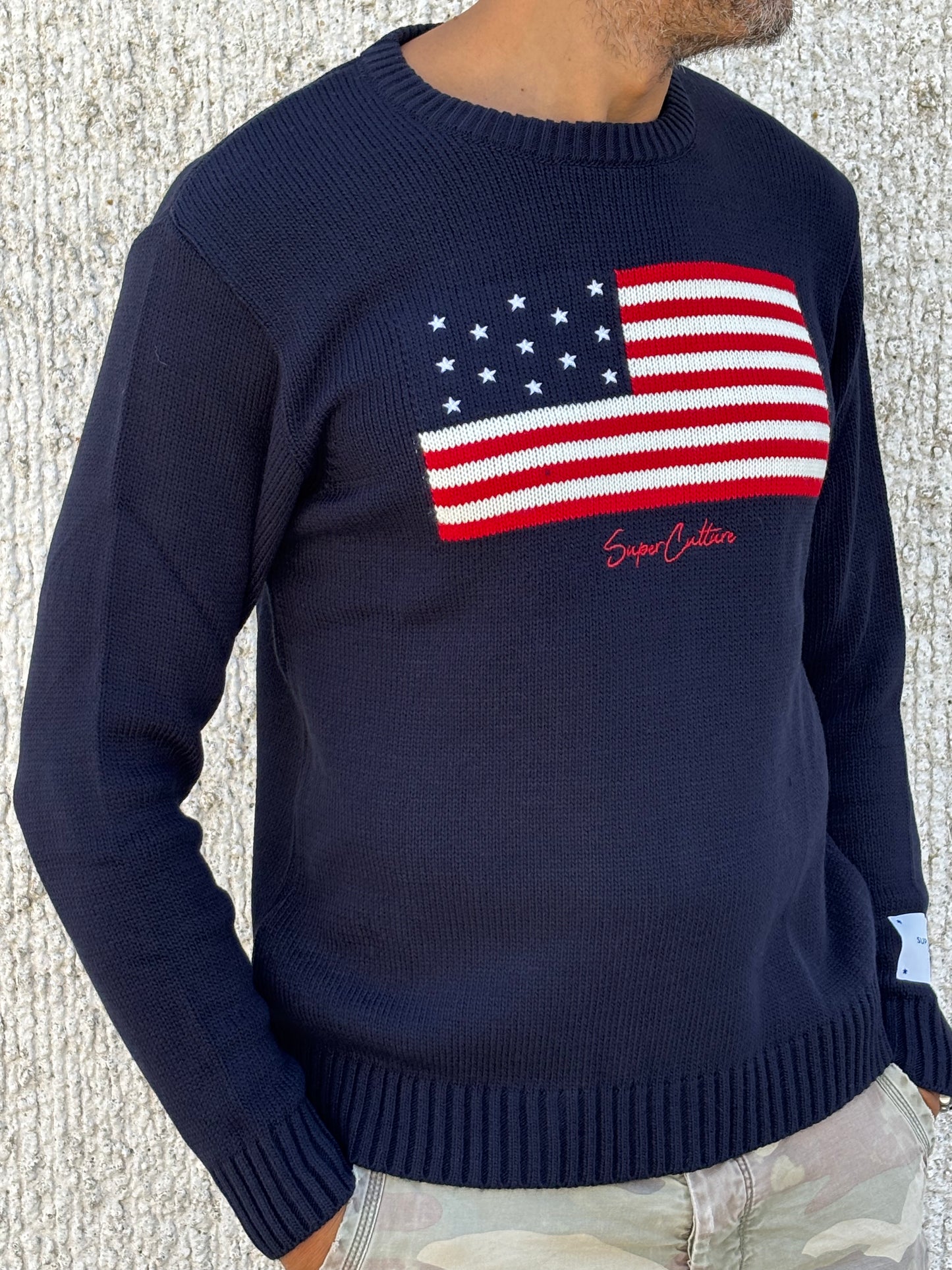 Superculture Maglia girocollo bandiera usa BLU