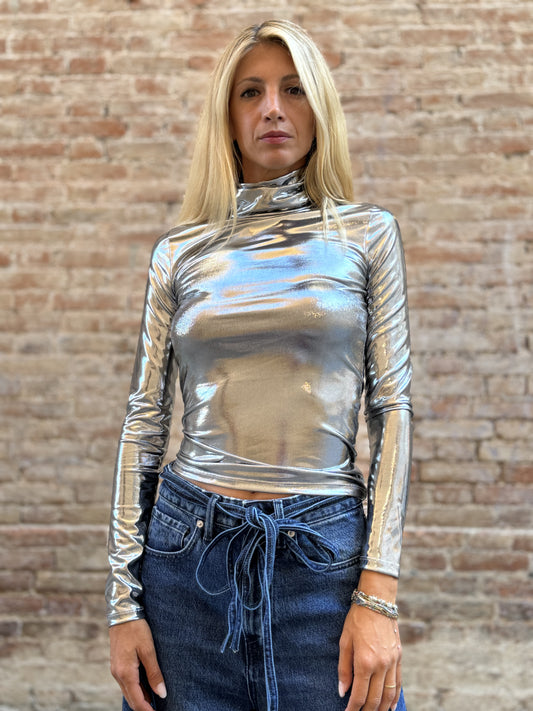 Patrizia Pepe Maglia manica lunga collo alto ARGENTO