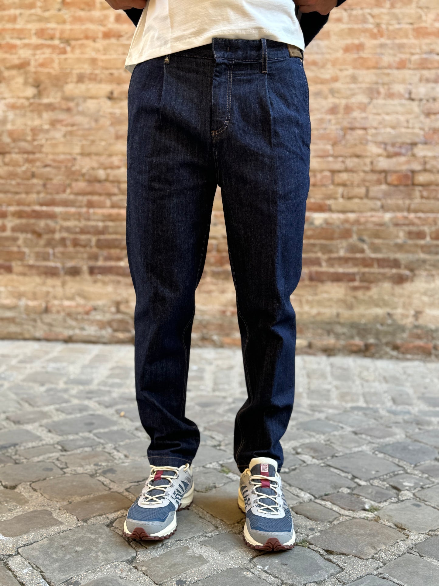 BERNA Pantalone in jeans cropped, pences e profili in velluto DENIM