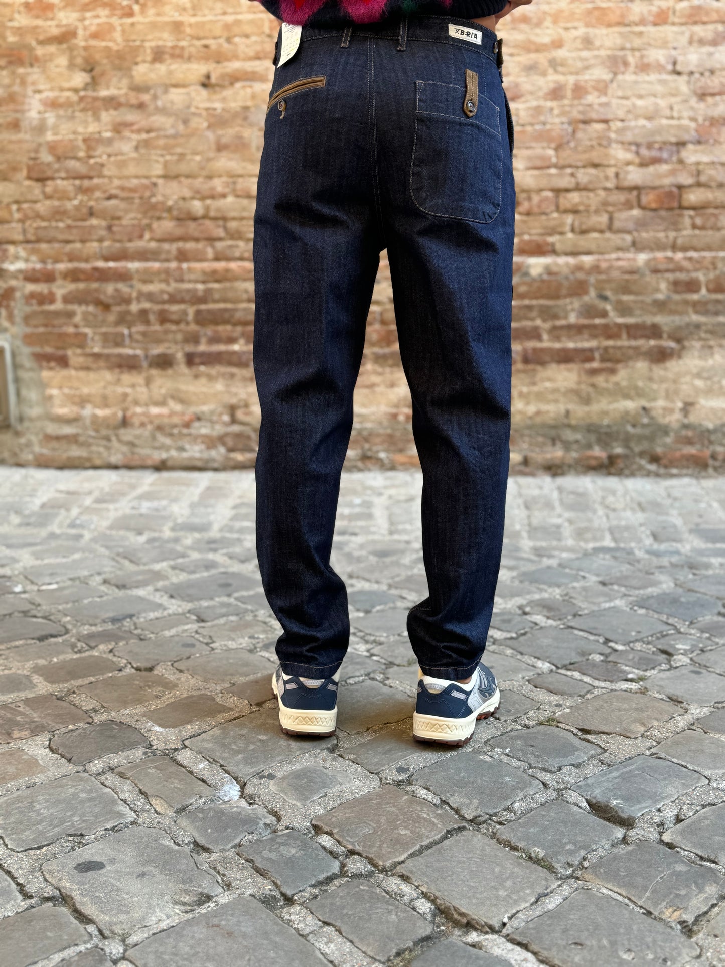 BERNA Pantalone in jeans cropped, pences e profili in velluto DENIM