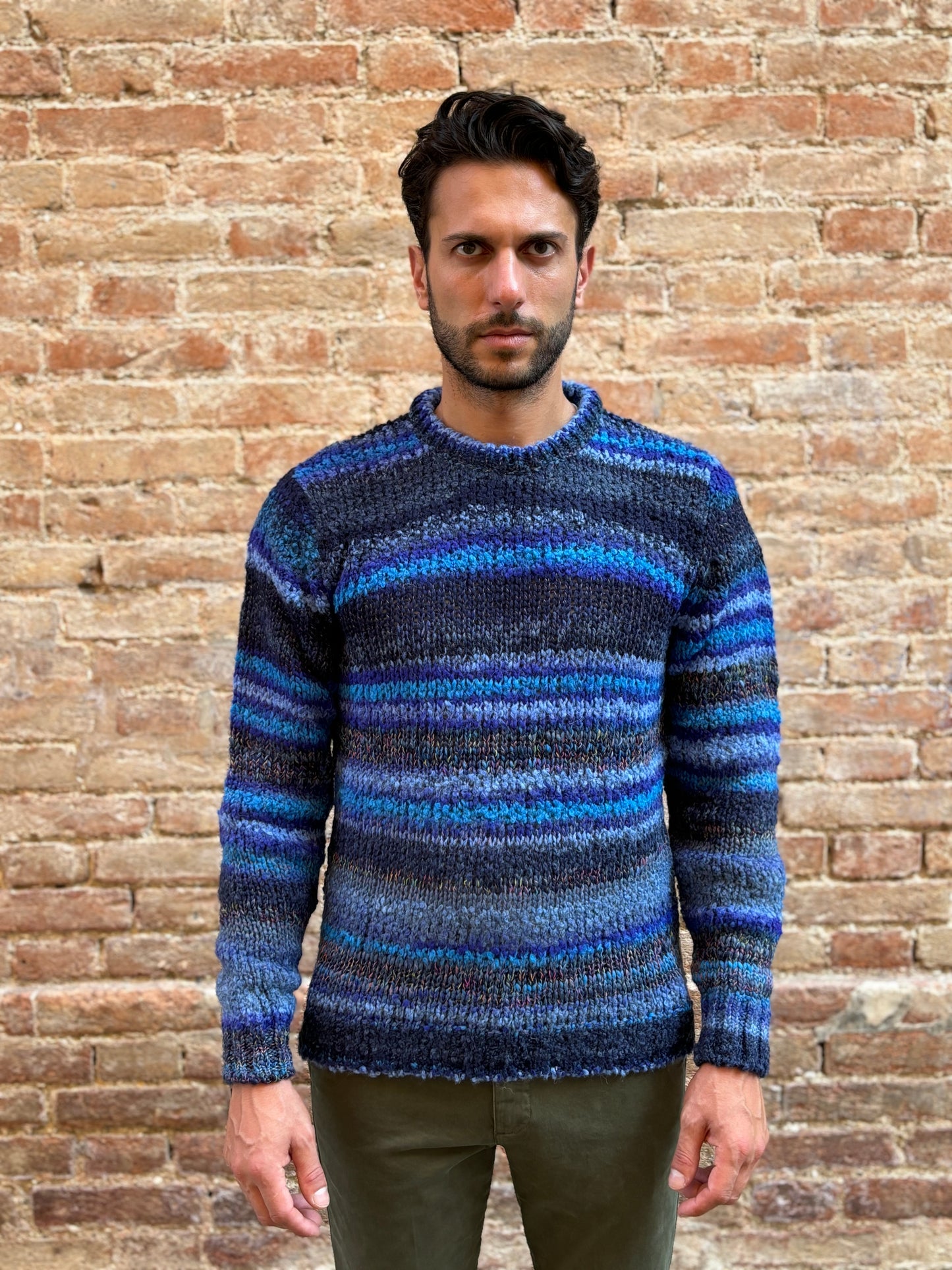 BERNA Maglioncino girocollo MULTICOLOR base BLU