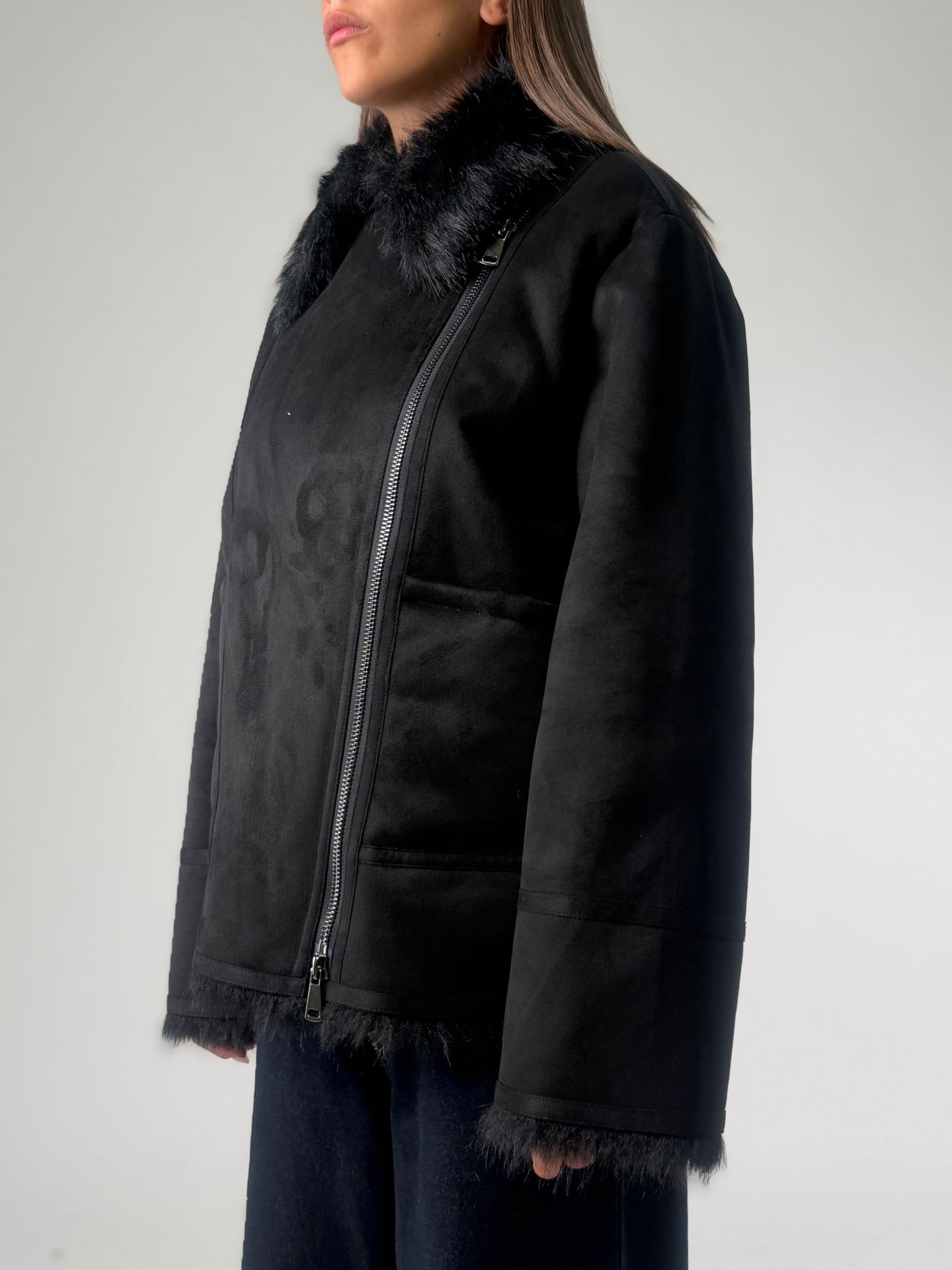 Simil pelliccia corta biker reversibile
